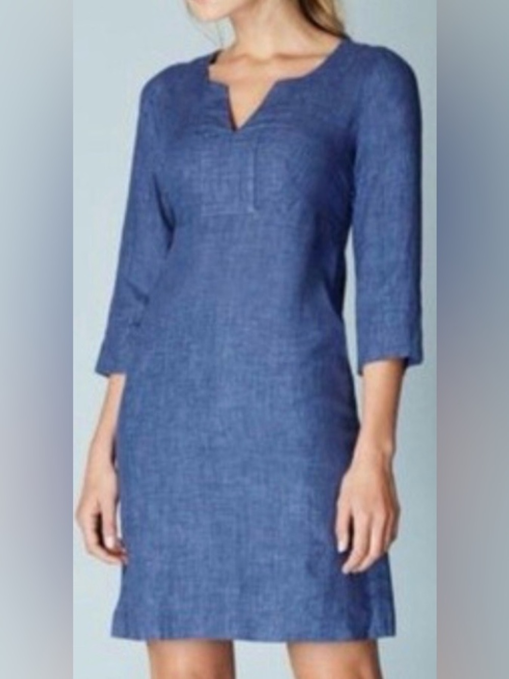 Boden Blue 100% Linen Dress Breathable Summer Shift Midi Boho Size 8L